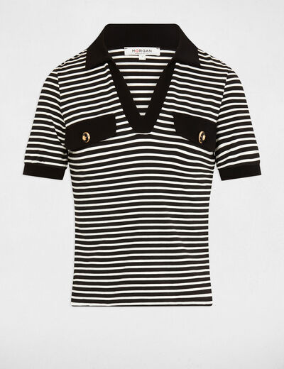 Striped short-sleeved t-shirt black women