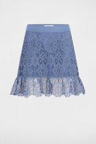 Jupe courte dentelle volants bleu gris femme