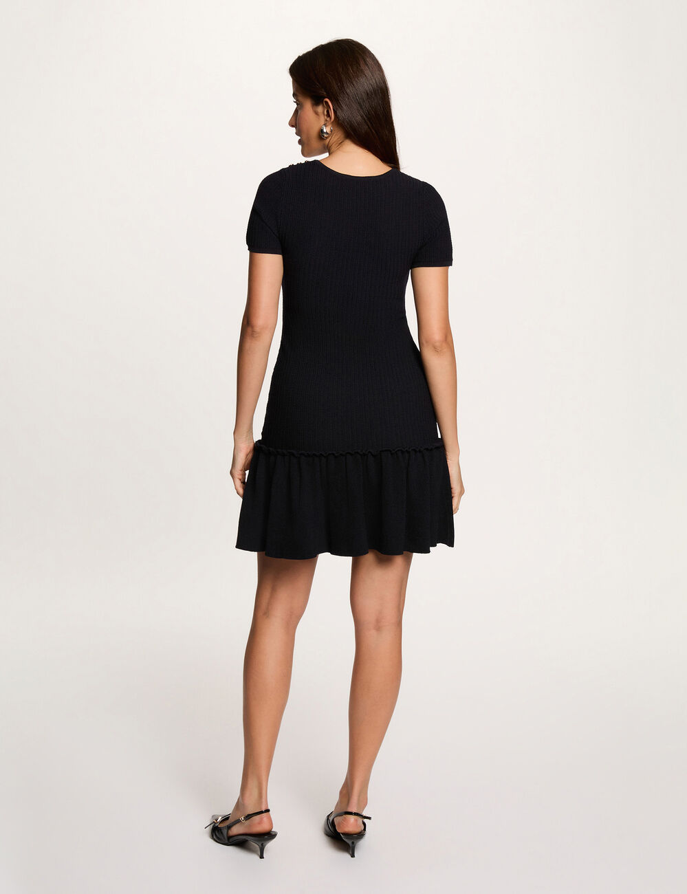 Knitted dress with U-neck navy blue women