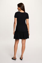 Knitted dress with U-neck navy blue women