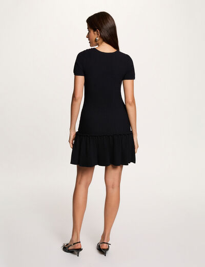 Knitted dress with U-neck navy blue women