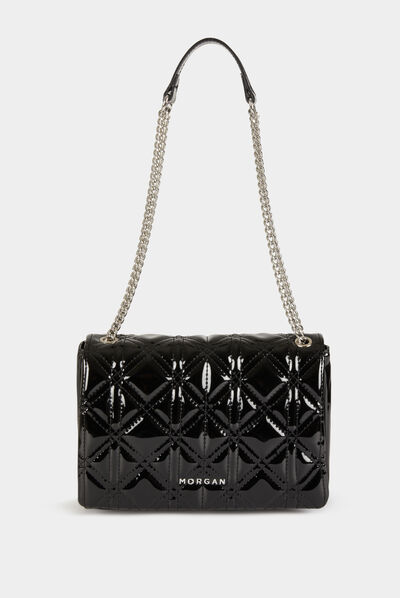 Quilted patent clutch bag black ladies'