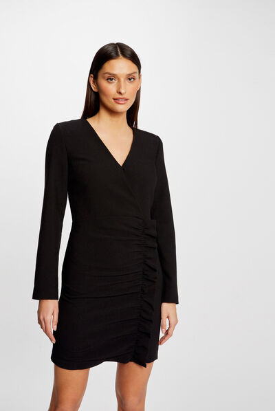 Draped fitted dress with ruffles black ladies'