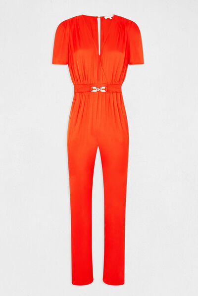 Satin loose straight jumpsuit orange ladies'