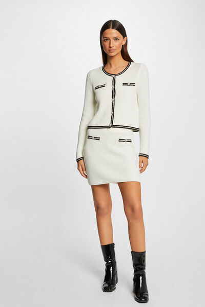 Straight short knitted skirt ivory ladies'