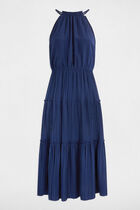 Robe midi droite satin bleu pétrole femme