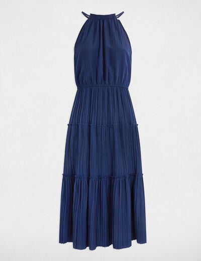 Satin straight midi dress petroleum blue women