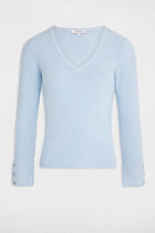 Pull manches longues avec col en V bleu femme