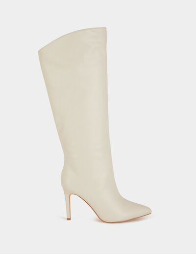 Leather high boots with stiletto heels ivory women