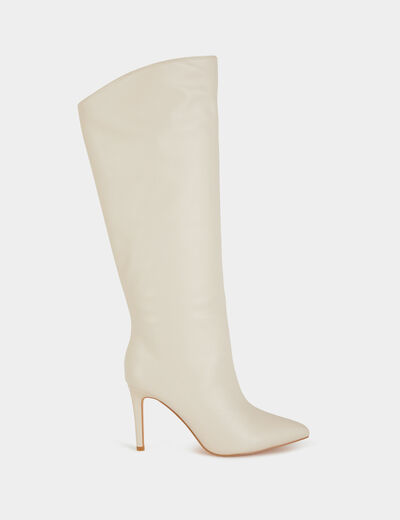 Leather high boots with stiletto heels ivory ladies'