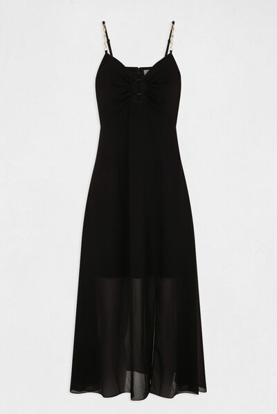 Midi A-line dress straps with chains black ladies'