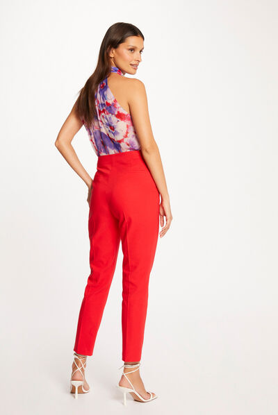 Fitted city trousers buckle and darts red ladies'