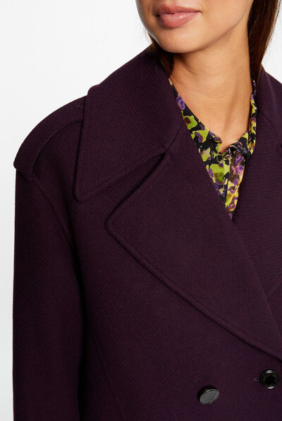 Long straight double breasted coat dark purple ladies'