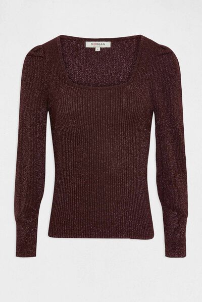 Long-sleeved jumper square neck plum ladies'