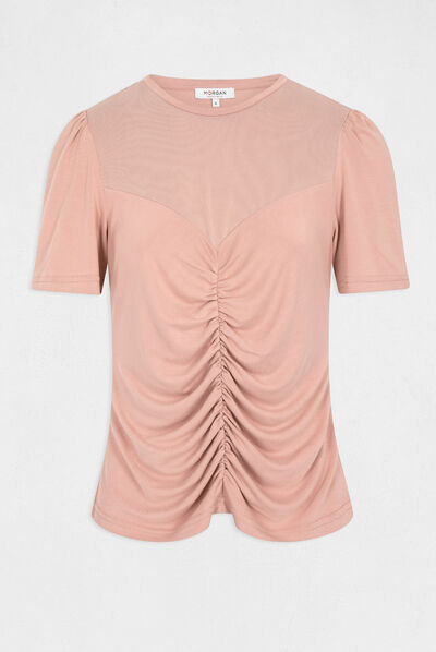 Short-sleeved t-shirt with shirring antique pink ladies'