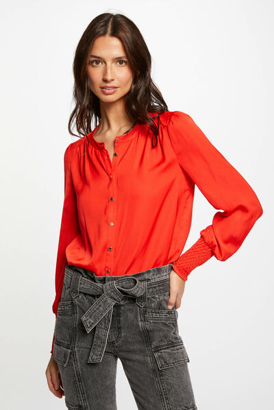 Long-sleeved shirt with round neck orange ladies'