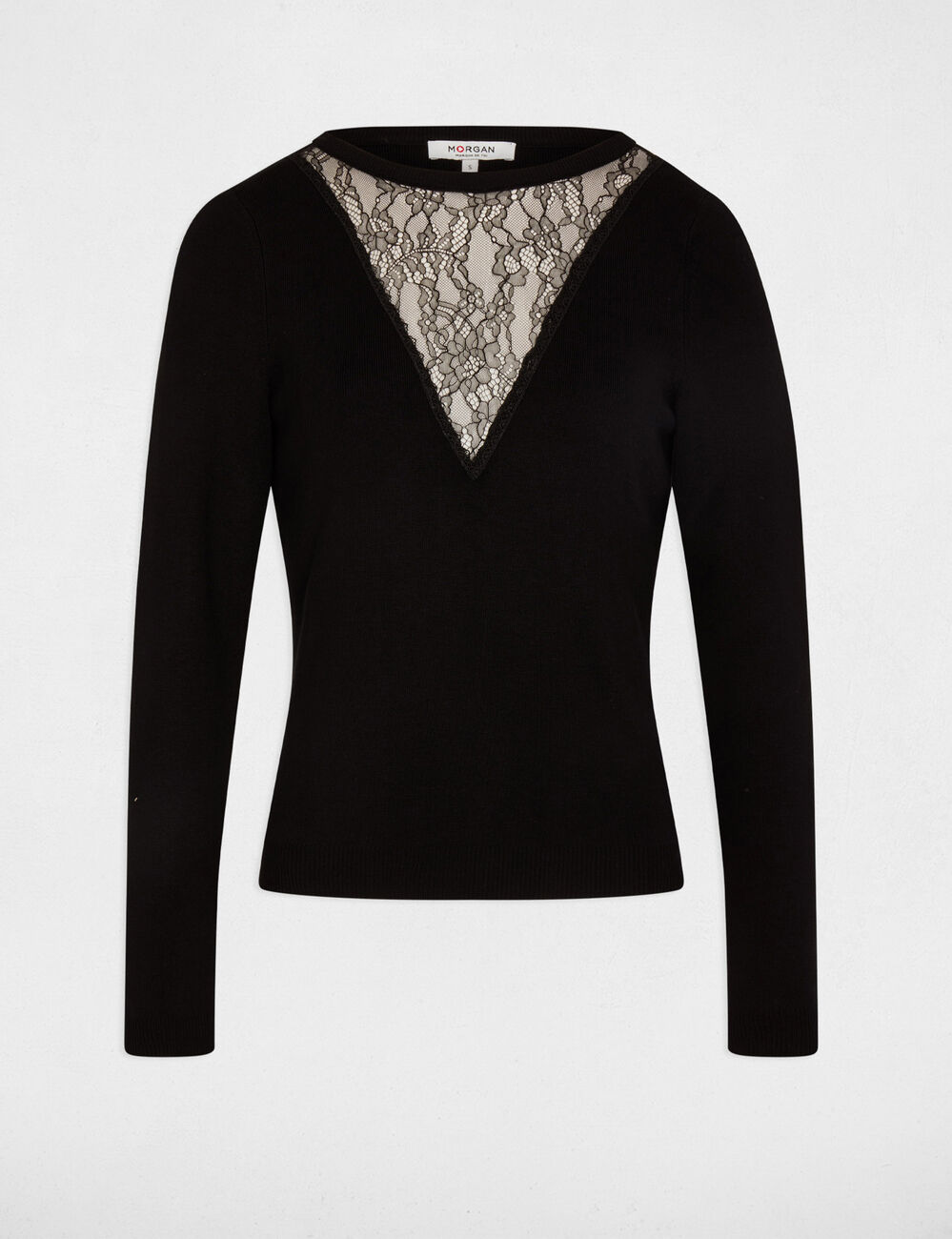 Round neck lace sweater black women