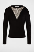Round neck lace sweater black women
