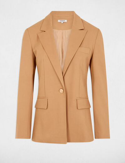 Short buttoned blazer camel women