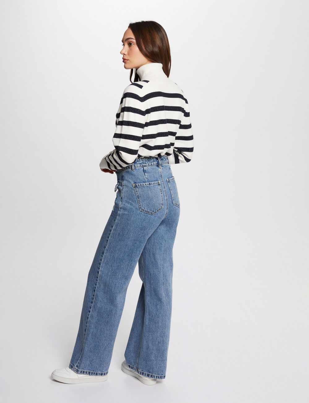 Stripped jumper turtleneck ivory women