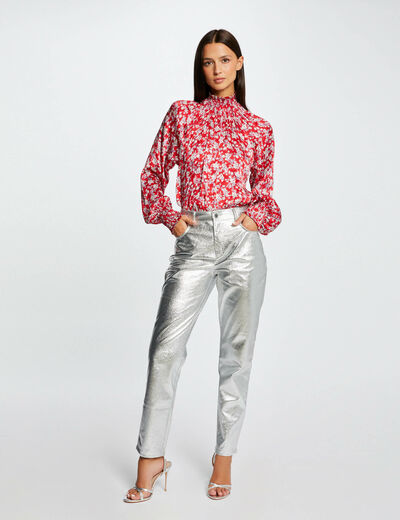 Faux leather straight trousers silver ladies'