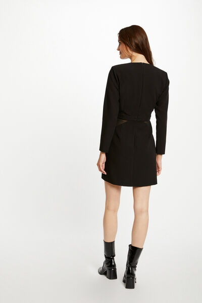 Fitted dress semi-transparent details black ladies'