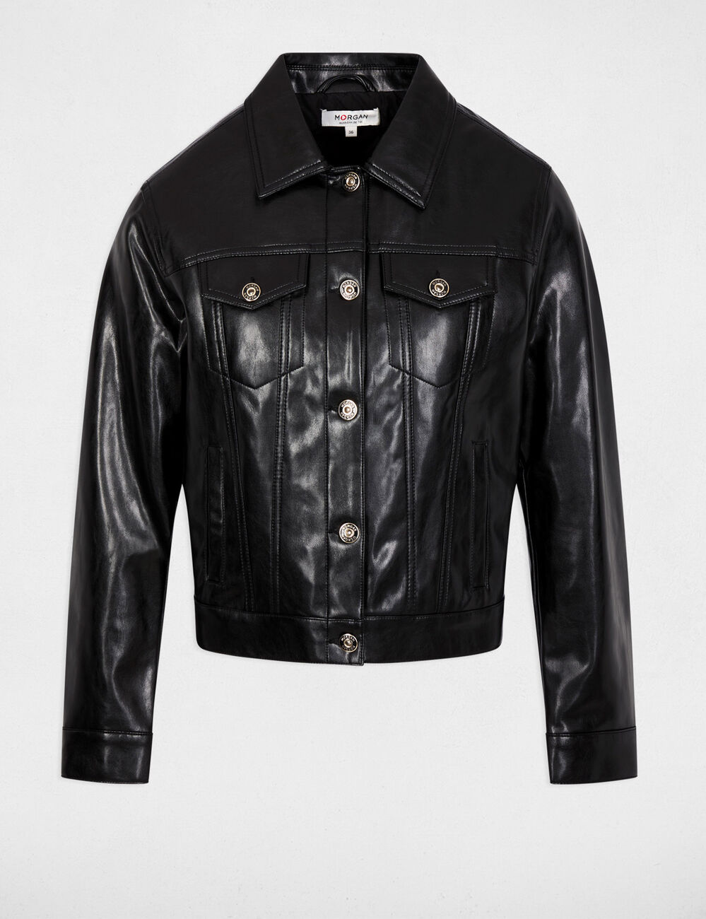 Padded faux leather jacket black women
