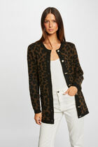 Mid-length cardigan leopard print black women