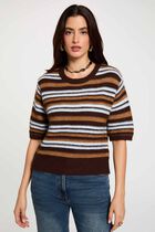 Striped short-sleeve sweater brown women