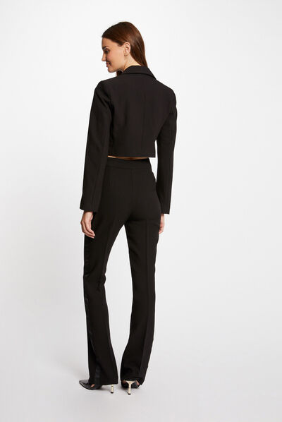 Flare smoking trousers satin strips black ladies'