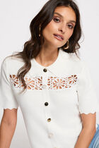 Embroidered openwork sweater white women