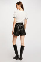 Faux leather paperbag shorts black women