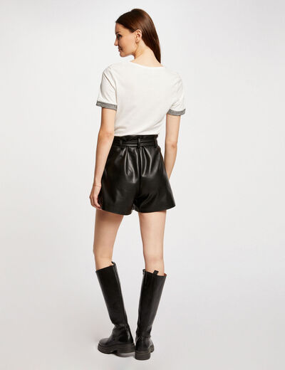Faux leather paperbag shorts black women