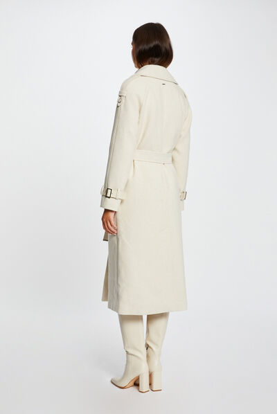Long waisted coat faux leather details medium ecru ladies'