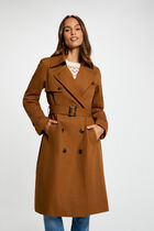 Long trench coat with tailored collar cognac brown women