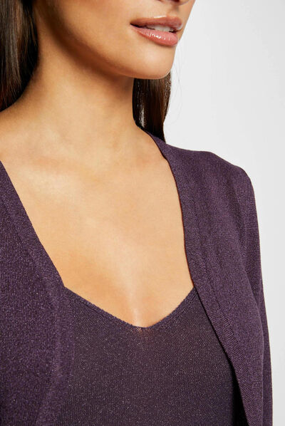 Long-sleeved cardigan with open collar plum ladies'