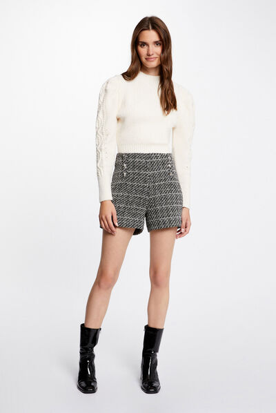 Long-sleeved jumper with high collar ivory ladies'