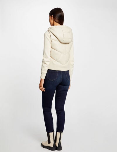 Faux leather padded jacket with hood ivory women
