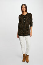 Mid-length cardigan leopard print black women