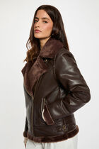 Oversized faux leather jacket dark brown women