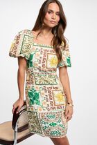 Short dress with puff sleeves multicolor women