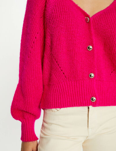 Buttoned long-sleeved cardigan medium pink ladies'