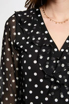T-shirt manches 3/4 à pois blanc femme