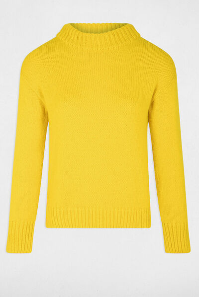 Long-sleeved jumper with high collar yellow ladies'