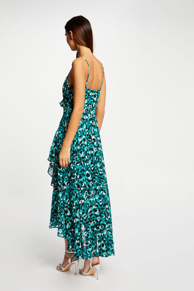 Maxi A-line dress with abstract print green ladies'