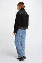 Coat faux leather details black women