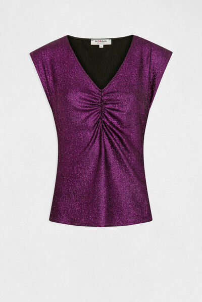 Short-sleeved t-shirt with spangles fuchsia ladies'