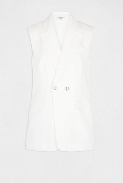 Loose and straight sleeveless jacket ecru ladies'