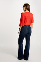 Pull col en V manches courtes orange foncé femme
