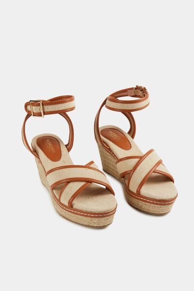 Sandals wedge heels and braided effect beige ladies'